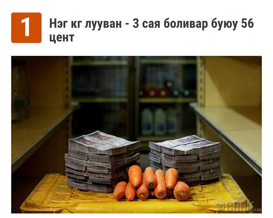 Венесуэл улсын мөнгөн тэмдэгтийн ханш хэрхэн унасныг зургаар тодорхой харуулжээ